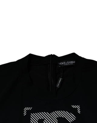 Camiseta negra de nailon con estampado gráfico y cuello redondo