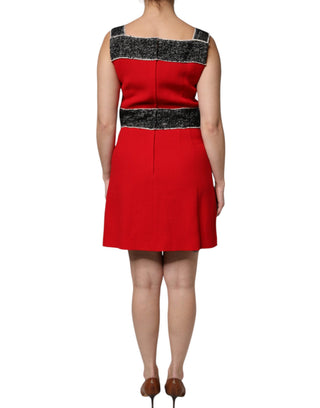 Vestido mini sin mangas de lana roja con corte en línea A y vuelo