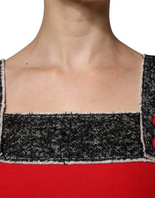 Vestido mini sin mangas de lana roja con corte en línea A y vuelo