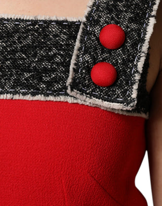 Vestido mini sin mangas de lana roja con corte en línea A y vuelo