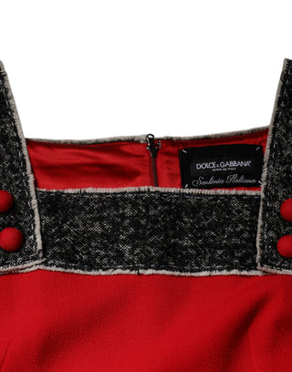 Vestido mini sin mangas de lana roja con corte en línea A y vuelo
