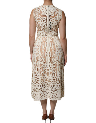 Ärmelloses Midi-Kleid aus weißem Leder mit Cut-Outs