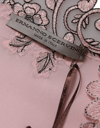 Pinkes geblümtes Spitzen-Midi-Kleid mit kurzen Ärmeln und V-Ausschnitt