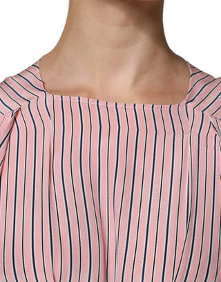 Vestido midi rosa de seda con rayas y mangas largas
