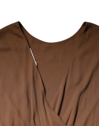 Vestido maxi largo marrón sin mangas con escote profundo en V y corte en línea A