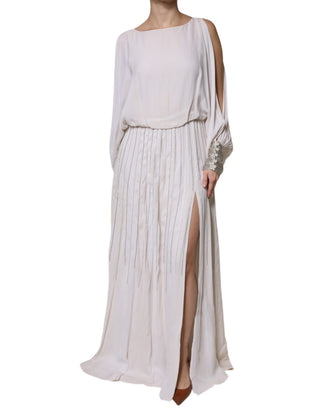 Elfenbeinweißes, verziertes langes Maxikleid