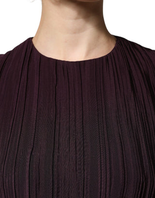 Vestido largo marrón de seda con mangas cortas y corte recto
