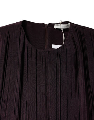 Vestido largo marrón de seda con mangas cortas y corte recto