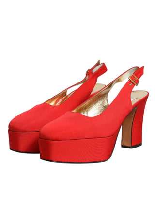 Sandalias rojas de tacón con plataforma y tira trasera