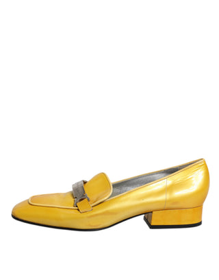 Yellow Leather Logo Plaque Slip On Mocassin Shoes