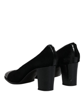 Schwarze Leder-Pumps mit Blockabsatz