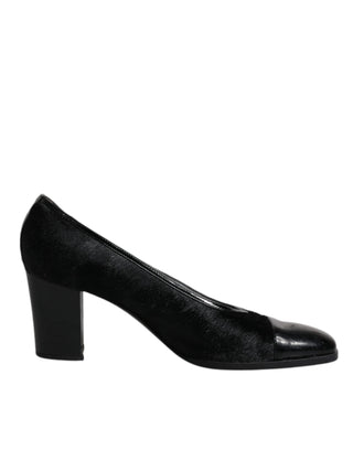 Schwarze Leder-Pumps mit Blockabsatz