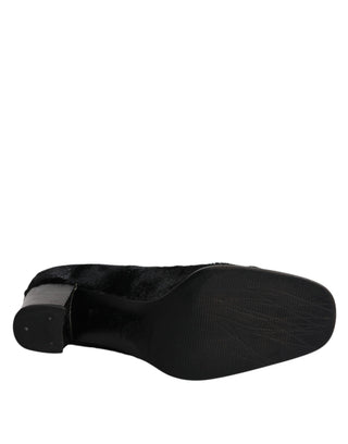 Schwarze Leder-Pumps mit Blockabsatz