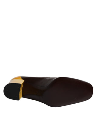 Zapatos amarillos y marrones de cuero con tacón de bloque