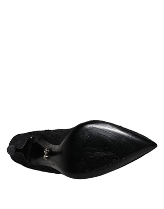 Schwarze Mary-Jane-Pumps aus Spitze mit Kristallen