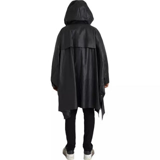 Schwarze Leder-Trenchcoatjacke mit Kapuze für Herren