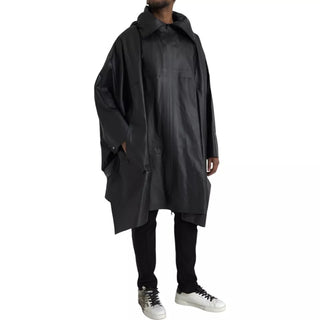 Schwarze Leder-Trenchcoatjacke mit Kapuze für Herren