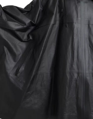 Schwarze Leder-Trenchcoatjacke mit Kapuze für Herren