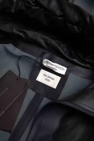 Schwarze Leder-Trenchcoatjacke mit Kapuze für Herren