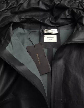 Black Leather Hooded Men Trenchcoat Jacket