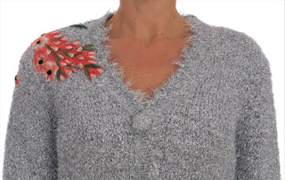Suéter de punto con aplicación floral plateado