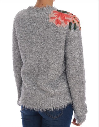 Suéter de punto con aplicación floral plateado