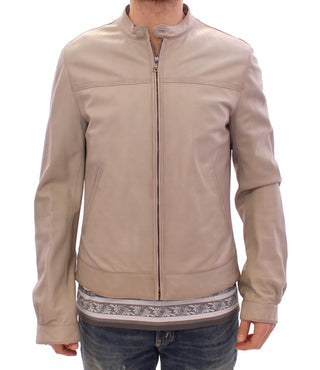 Chaqueta de Cuero Beige Biker