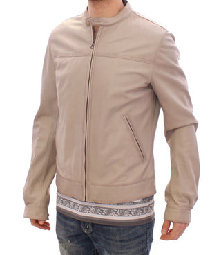 Chaqueta de Cuero Beige Biker