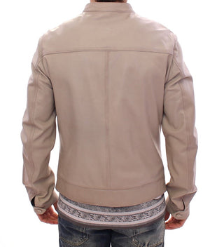 Chaqueta de Cuero Beige Biker