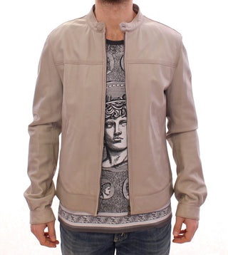 Chaqueta de Cuero Beige Biker
