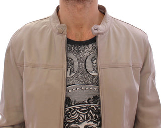 Chaqueta de Cuero Beige Biker