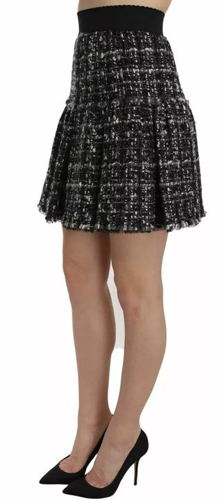 Minifalda negra de lana con volantes y estampado de cuadros