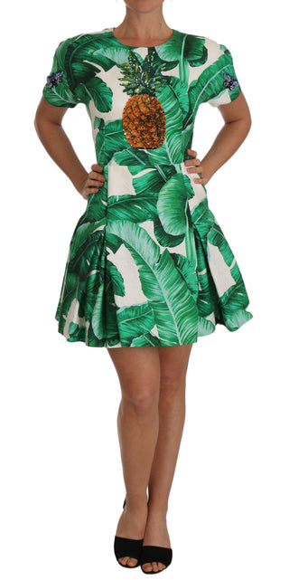 Vestido de cristal de piña con hojas de plátano en A