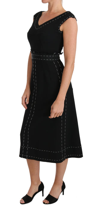 Vestido de corte A de lana elástica negra