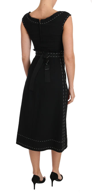 Vestido de corte A de lana elástica negra