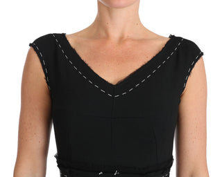Vestido de corte A de lana elástica negra