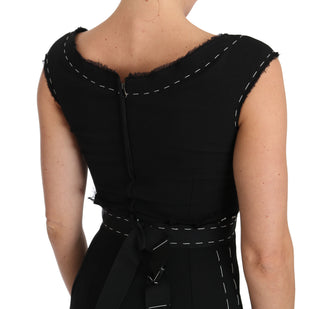 Vestido de corte A de lana elástica negra