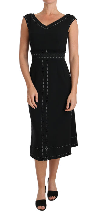 Vestido de corte A de lana elástica negra