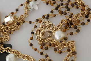 Collar de charms florales de cristal en latón dorado