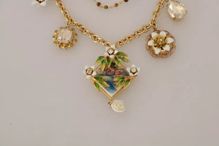 Collar de charms florales de cristal en latón dorado