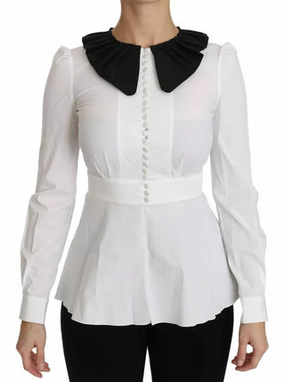Camisa blusa con botones decorativos en negro y blanco