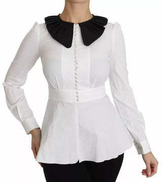 Camisa blusa con botones decorativos en negro y blanco