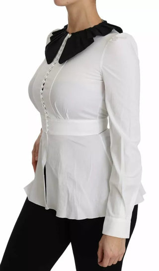 Camisa blusa con botones decorativos en negro y blanco