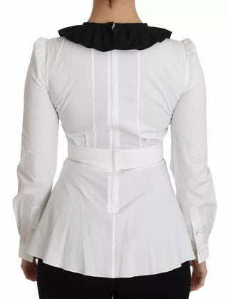 Camisa blusa con botones decorativos en negro y blanco