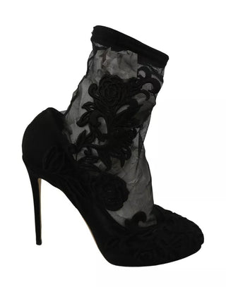 Botines de tul negro elástico con flores