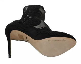 Botines de tul negro elástico con flores