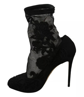 Botines de tul negro elástico con flores