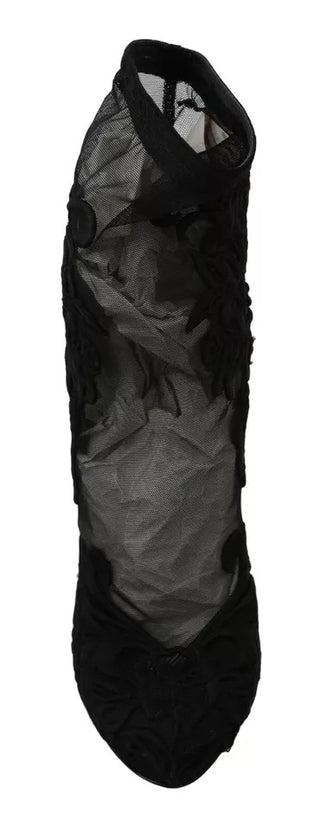 Botines de tul negro elástico con flores