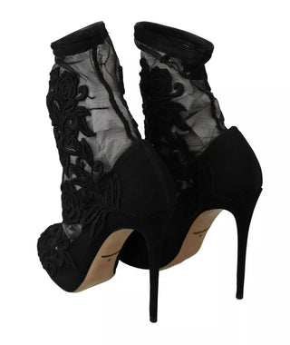 Botines de tul negro elástico con flores