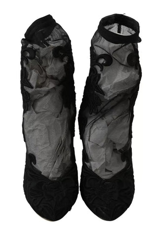 Botines de tul negro elástico con flores